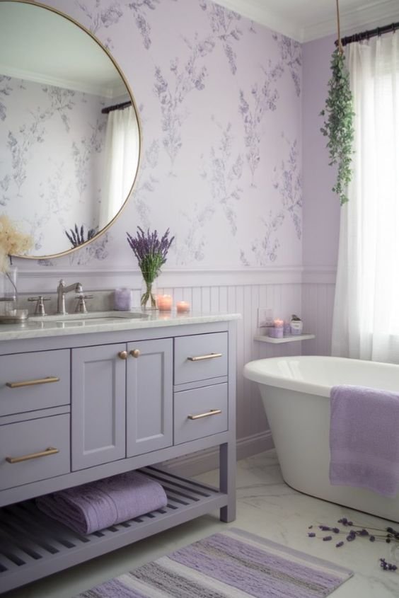Lavender Tile Accents in Bathrooms