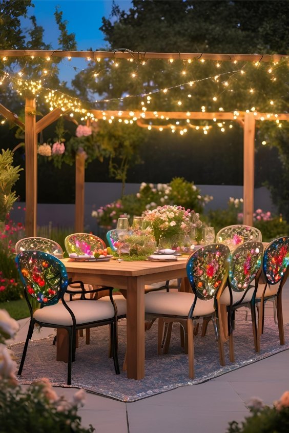 Outdoor Dining Set with Built-In LED Lighting