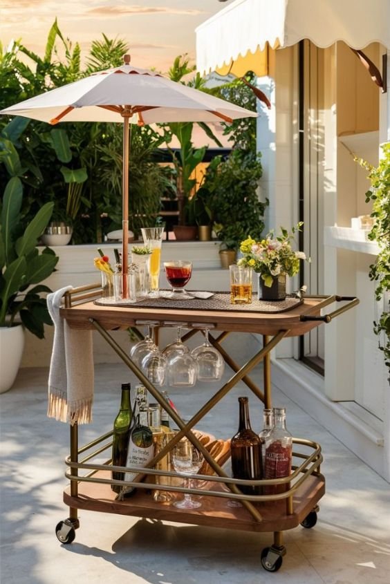 Wicker Outdoor Bar Cart