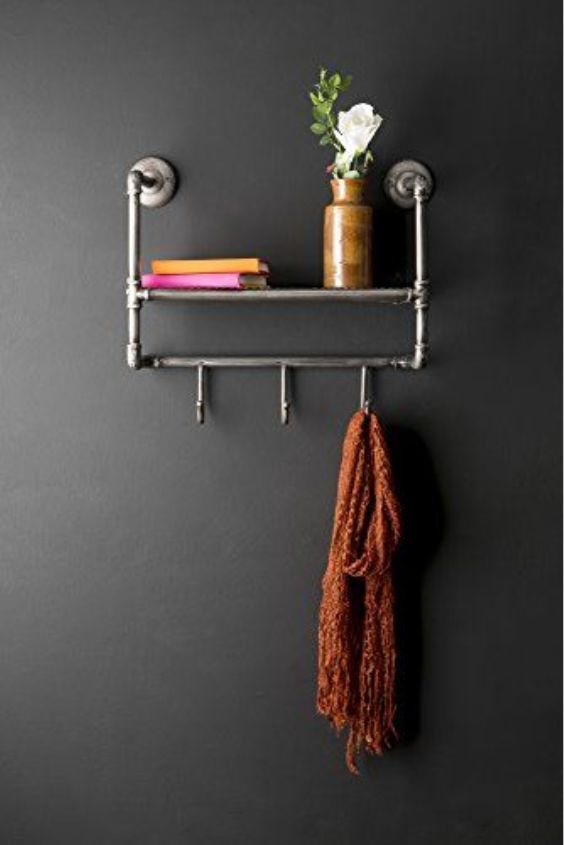 Industrial Pipe Shelf with Hooks