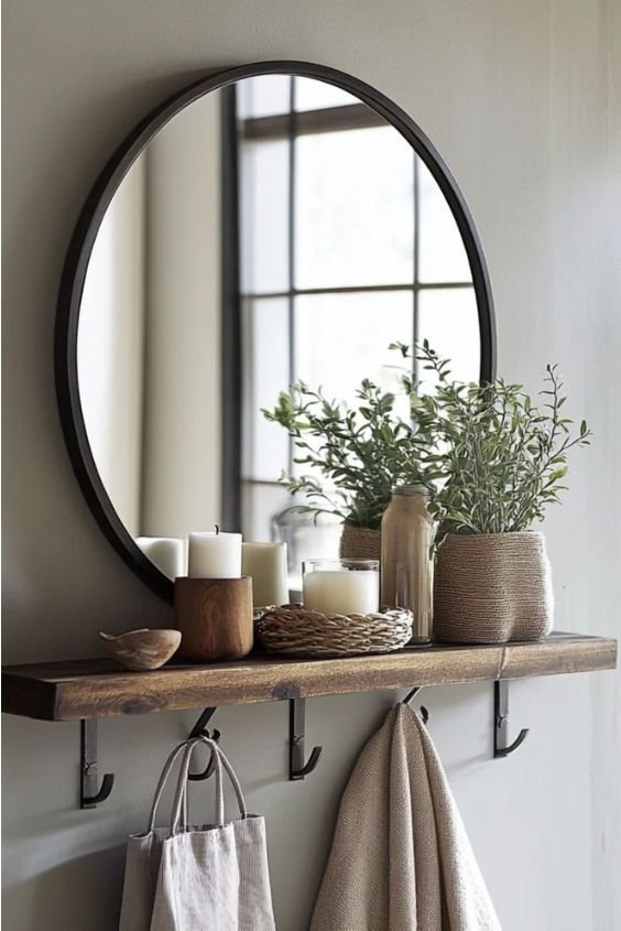 Mirrored Shelf with Hooks