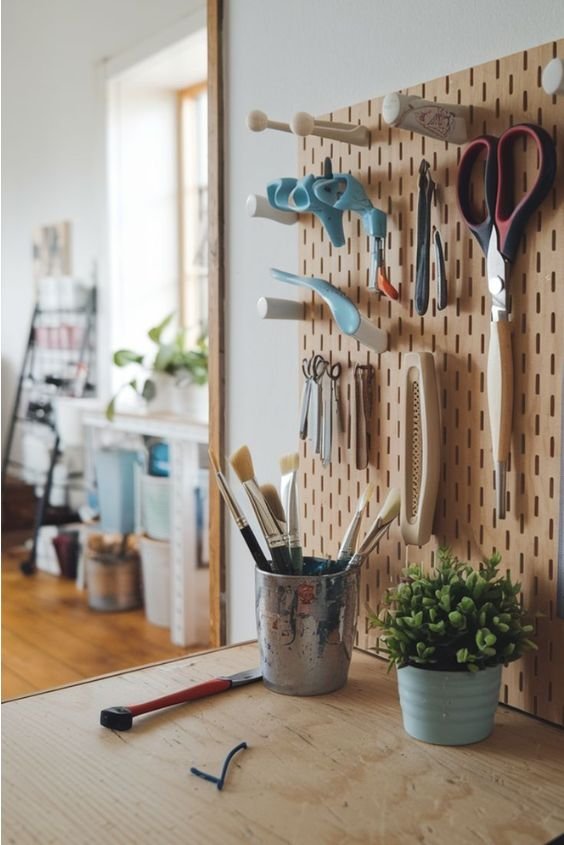 Pegboard Wall with Custom Hooks