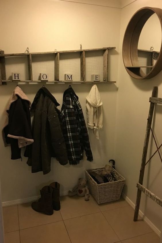 Repurposed Ladder Coat Rack