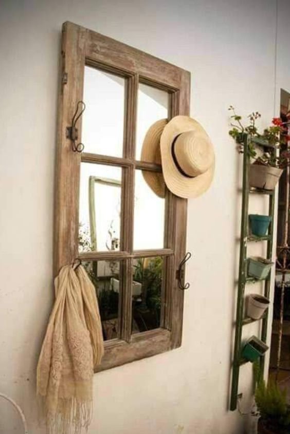 Vintage Window Frame Hook Shelf