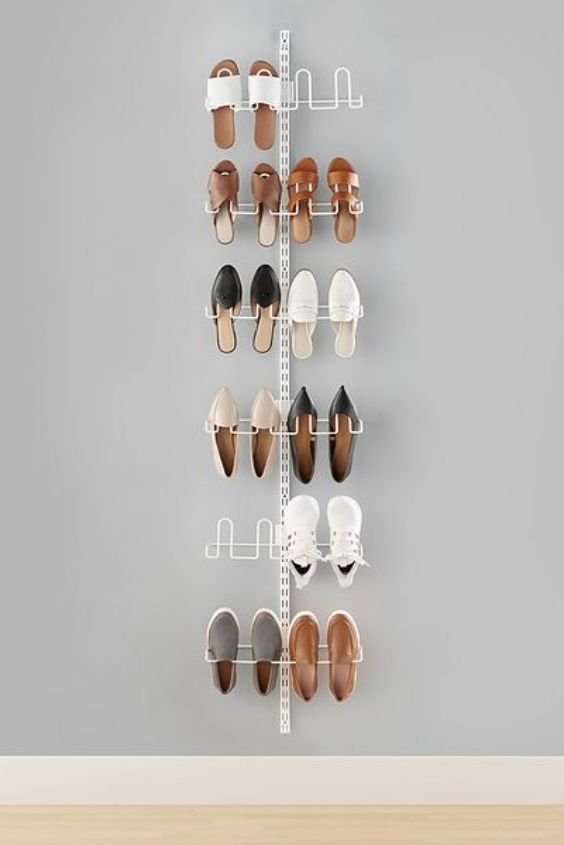 Wall-Mounted Shoe Rack with Hooks