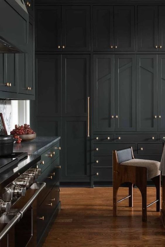 Black Cabinets with Floor-to-Ceiling Storage