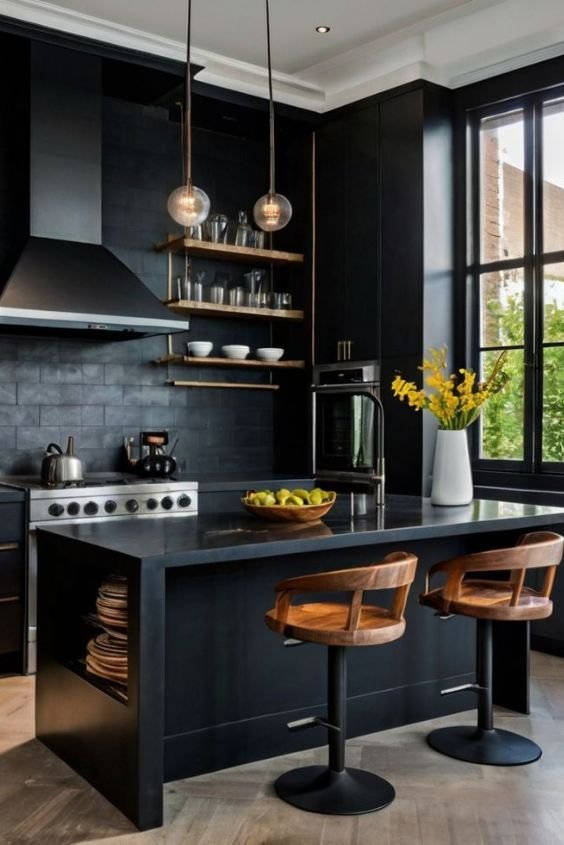 Black Cabinets with Mirror or Metallic Finishes