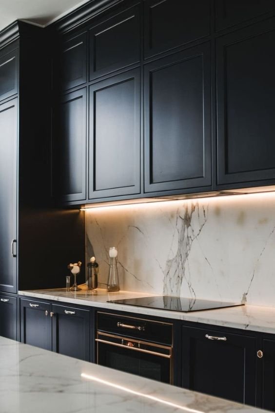 Black Cabinets with Statement Lighting