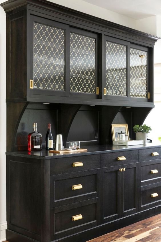 Black Cabinets with Unique Hardware Choices