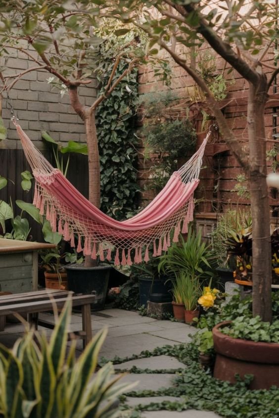 Boho-Inspired Backyard with Hammocks and Macramé