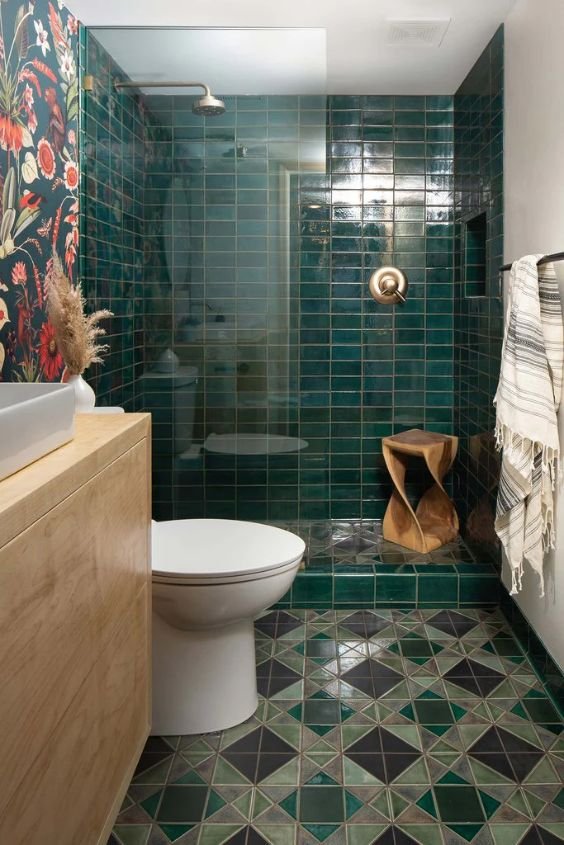 Dark Green Shower Tile for a Moody, Luxe Look