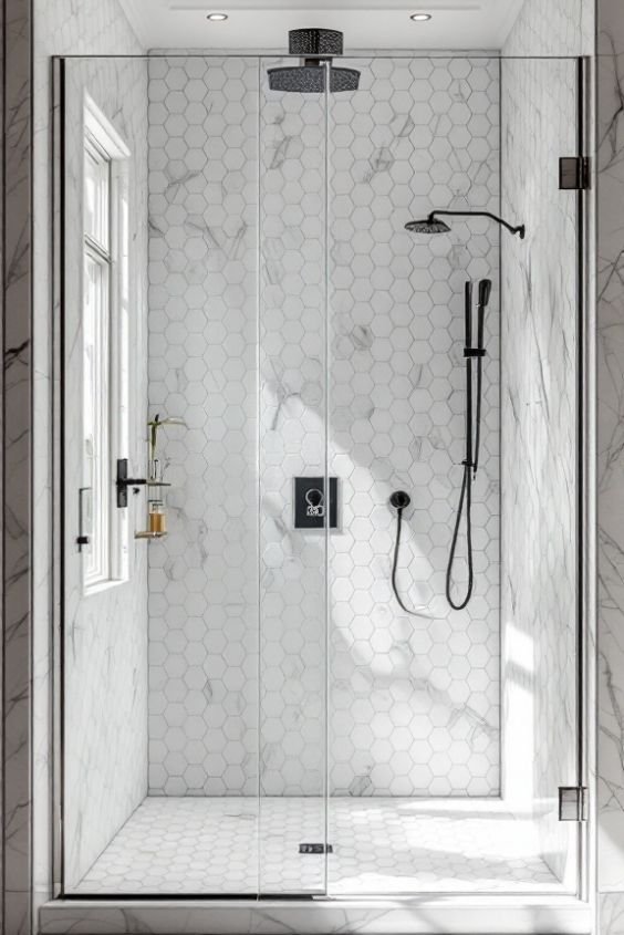 Hexagon Shower Tile for a Geometric Pop