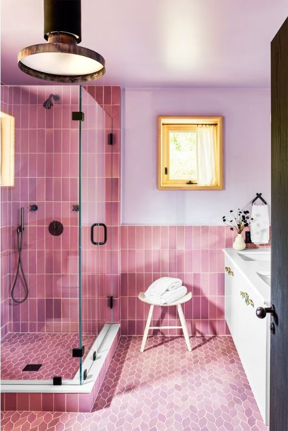 Retro Pink Shower Tile for a Fun, Playful Touch