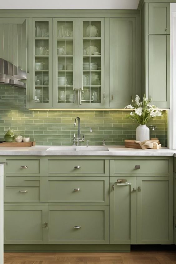 Sage Green Subway Tile Backsplash