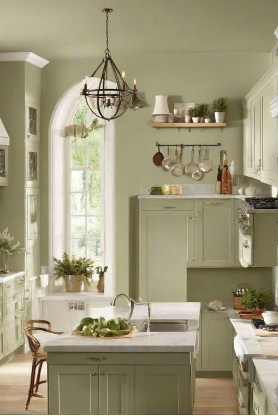 Sage Green Walls for a Soft and Serene Kitchen