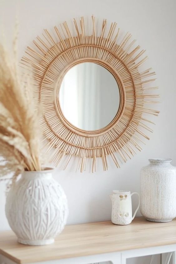 DIY Boho Rattan Mirror Frame