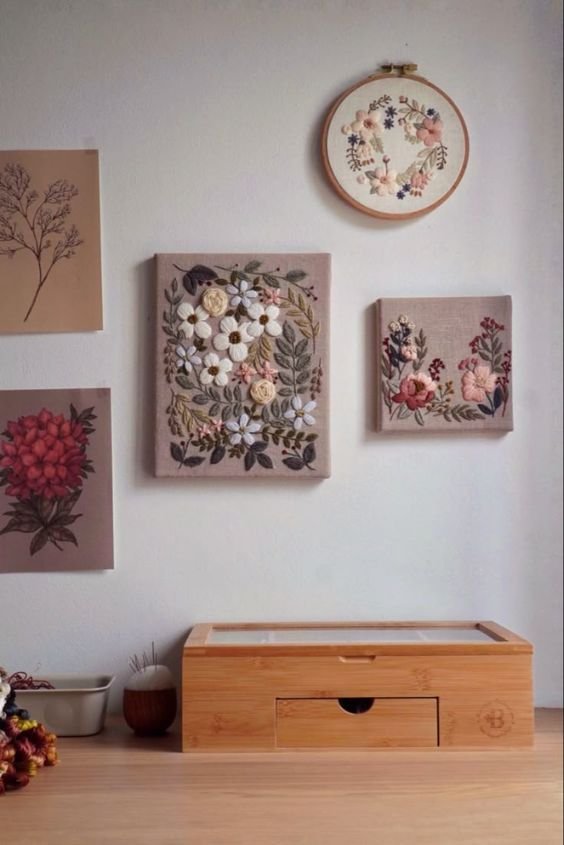 Embroidered Wall Art with Abstract Boho Patterns