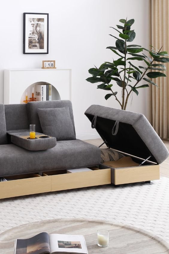 Sofa Bed with Foldable Armrests