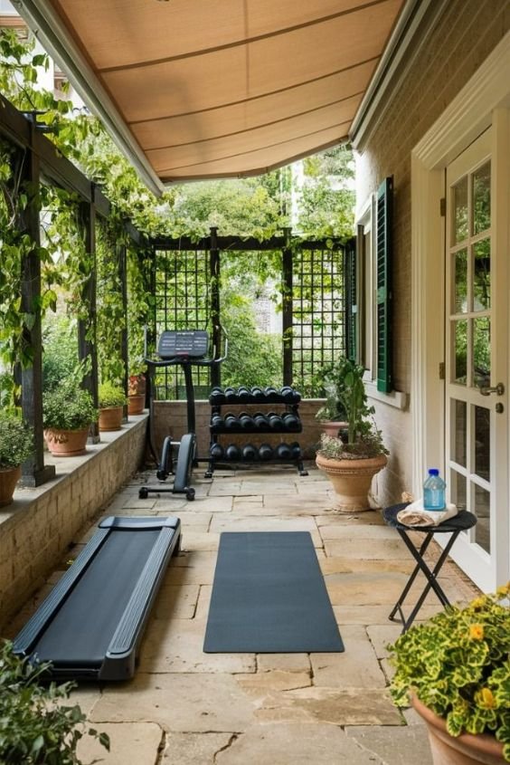 All-Weather Outdoor Gym with a Pergola