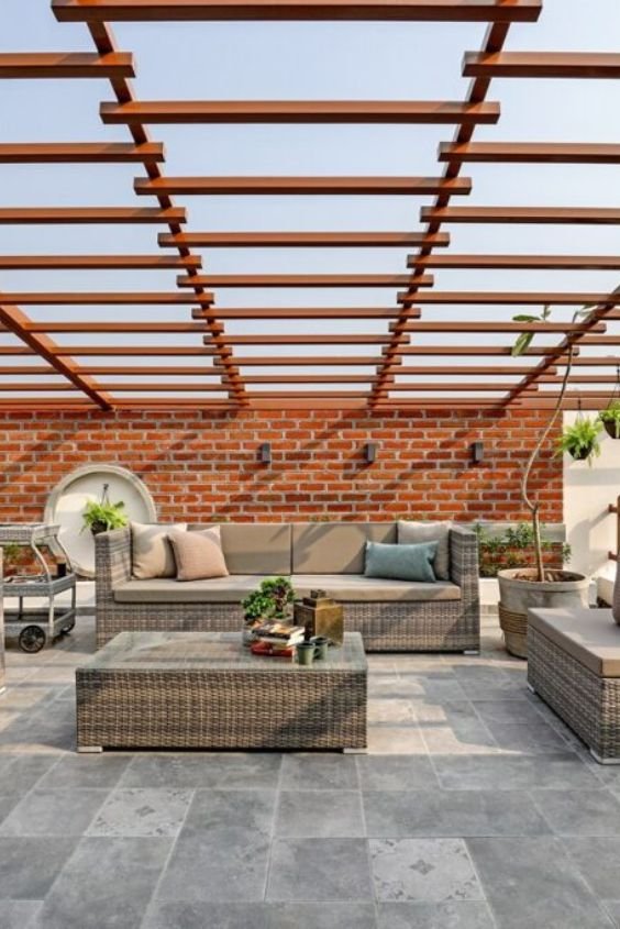 Industrial-Style Pergola with Exposed Beams