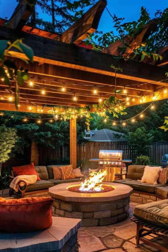 Pergola with a Fire Pit for Cozy Evenings