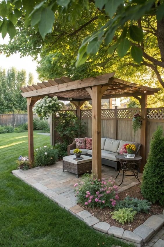 Rustic Pergola with Reclaimed Wood for a Farmhouse Feel