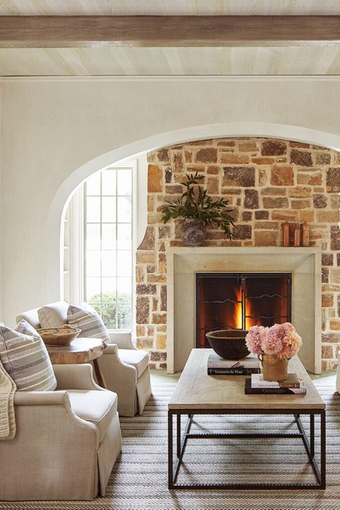 Cozy Stone Fireplace Feature